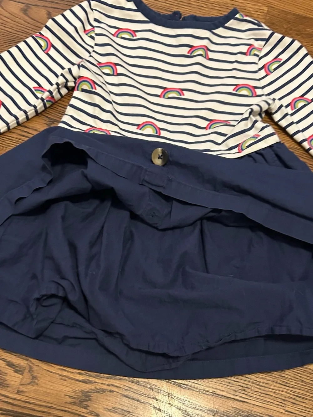 Mini Boden Rainbow and Stripes hopscotch dress with gathered skirt